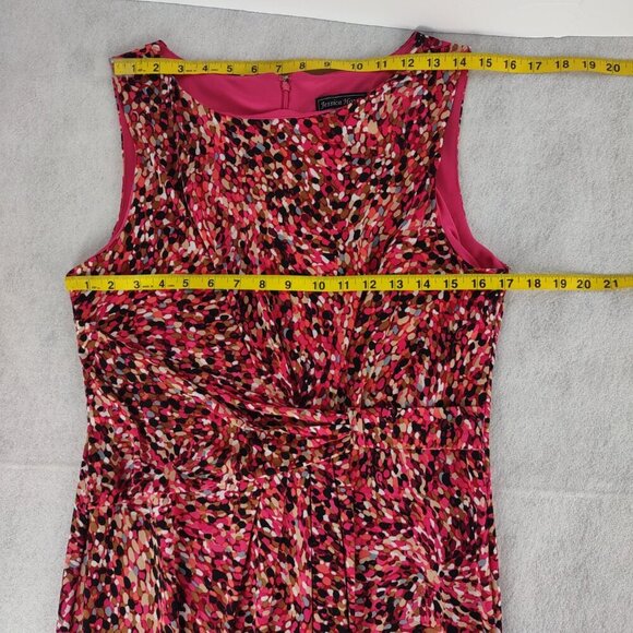 Jessica Howard Size 14 Pink White Black Print Midi Dress Sleeveless Ruched Waist - Picture 8 of 11
